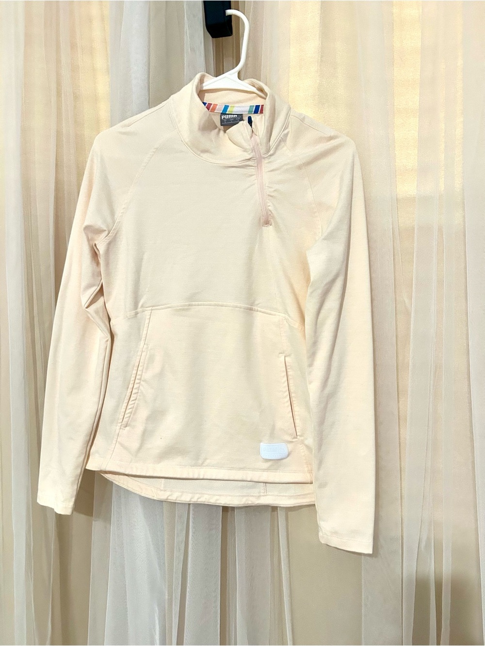 Puma Light Peach Crewneck with Multicolor Stripe Trim